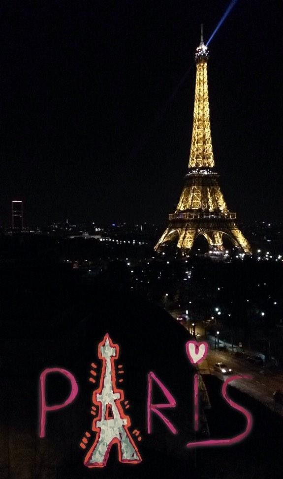 A social media capture of Paris' Eiffel Tower by night. Complete with filter to possibly get round 'grey area' of legality.