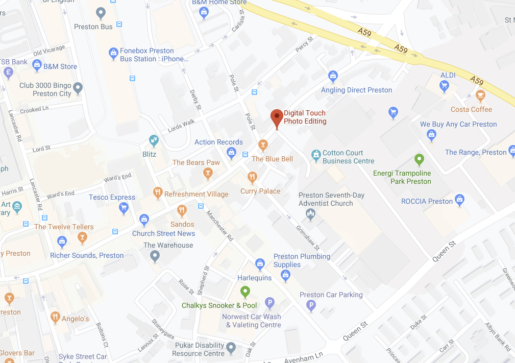 Map showing the business location of Digital Touch for professional photo retouching services.